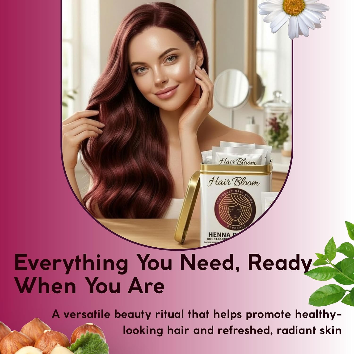 Pride Of India - Hair Bloom Natural Burgundy Hair Color- Herbal Henna Burgundy Hair Color| Net WT 120 GMS  Powder-12 Ct, 10 Gms Sachets-Reusable Brush And Tray Included- Shiny And Smooth