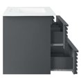 thumbnail image 3 of Wall Mount Sink Vanity Cabinet, Gray White, Wood, Mid Century Hotel Bedroom Bathroom, Modern Contemporary HB33708, 3 of 9