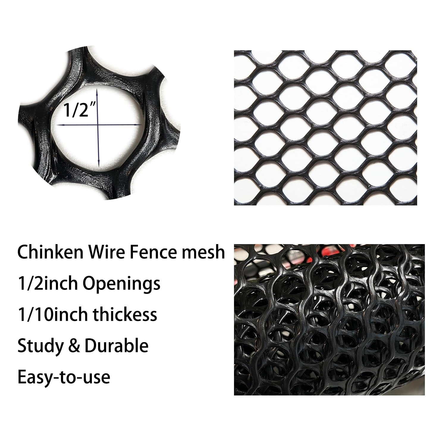 Plastic Chicken Wire Fencing, MODANU 15.7" x 16.4' Chicken Wire Mesh,Poultry Netting, Poultry Fence, Chicken Wire for Crafts, Plastic Garden Fencing, Floral Chicken Wire, Black