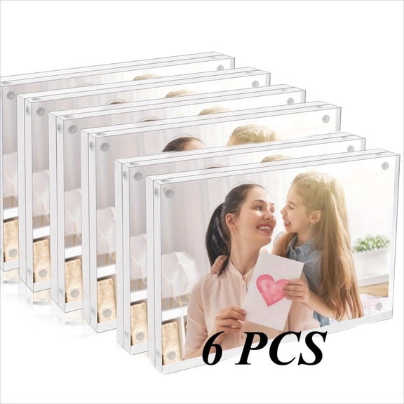 6 Pcs Acrylic Magnetic Picture Frames, 4 x 6 Inch Transparent Frameless Double Sided Display for Photo Wall Home Office Decor