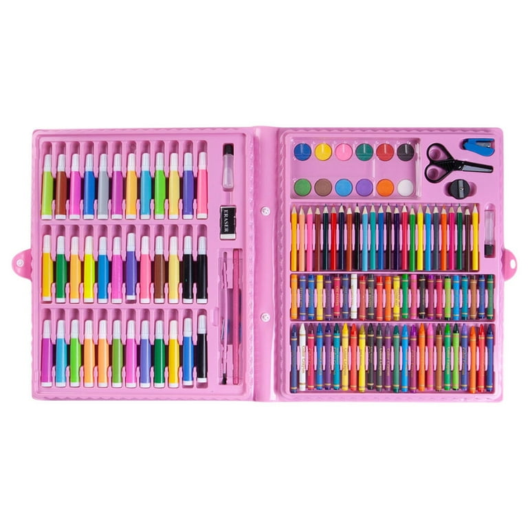 QISIWOLE 150PCs Children Watercolor Marker Pen Sets,36 Watercolor Pens, 24 Colored  Pencils, 12 Color Gouache, 24 Color Crayons, Common Tools, Scissors, Glue,  Pencil Sharpener, etc. 