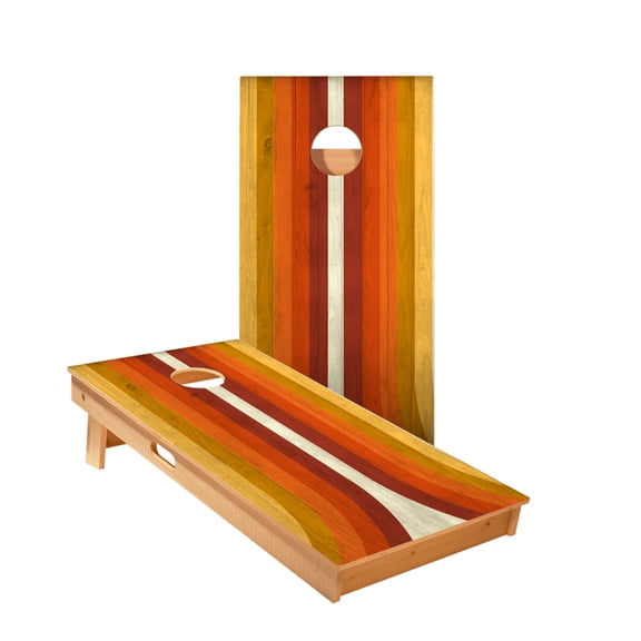 Retro Orange Curved Stripes Star Cornhole Boards