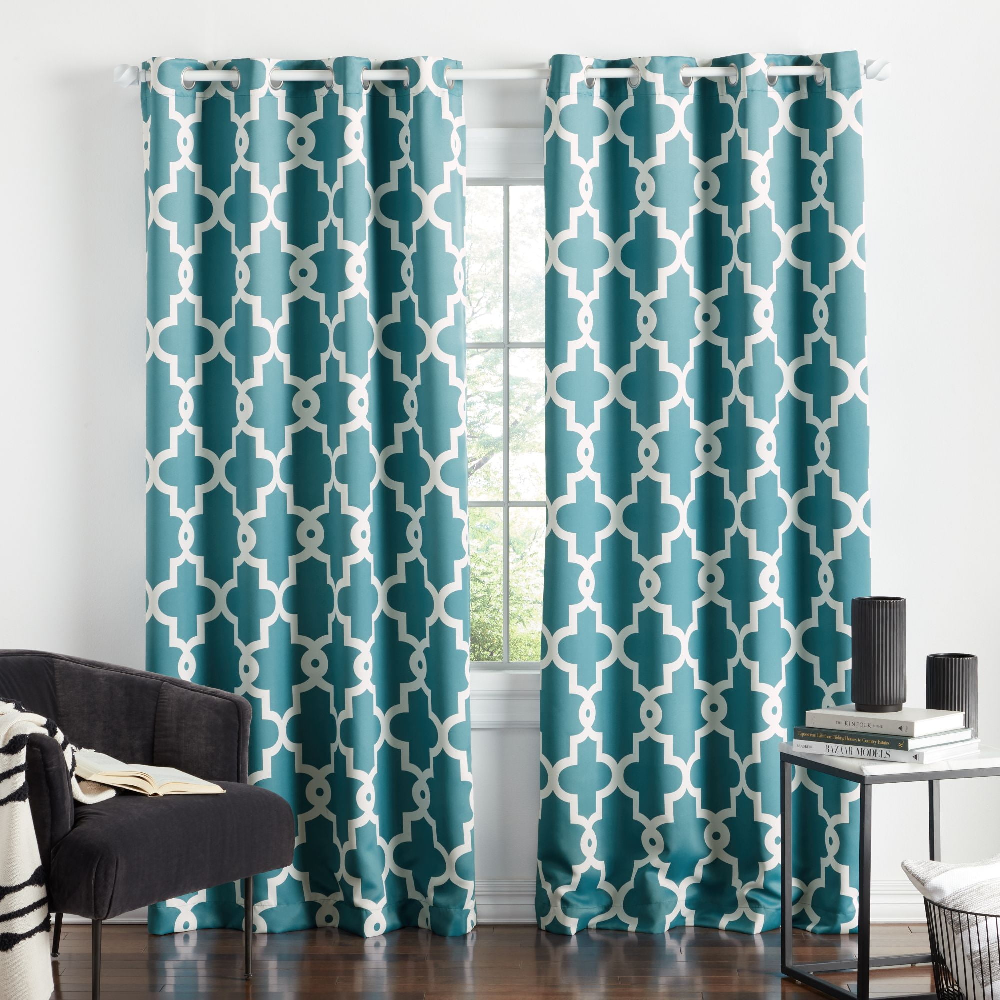Virginia Blackout Leafy Weave Curtains Modern Grommets Set of  2 Curtain Panels 
