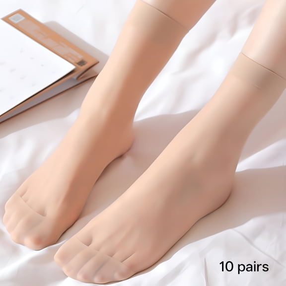 TELOLY 10 Pairs Nude Ankle Socks Sheer Socks Women Ankle Summer Breathable Nylon Socks Thin Ankle Stockings for Women