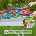thumbnail image 6 of Colorful Rainbow Tie Dye Spiral Pattern Square Fitted Tablecloth with Elastic Edge,Square Table Cover,Washable Elastic Table Cover for Home Kitchen Party Decor 34"x34", 6 of 6