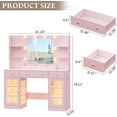 thumbnail image 6 of PUFFCAFE Vanity Desk with Mirror and Lights,Dressing Table with RGB Cabinets & Charging Station,47.24 Large Pink Vanity, 6 of 8