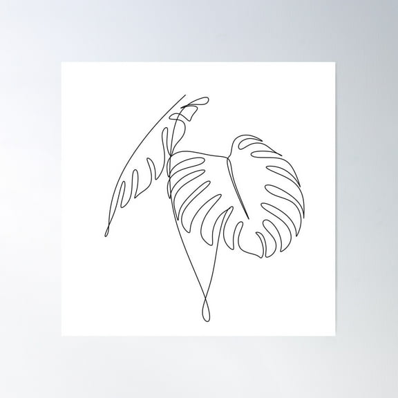 Monstera Delicious One Line Drawing Palm Leaf Wall Art Poster Wall Art, Modern Wall Decor For Living Room Bedroom, 17x17 UNFRAMED