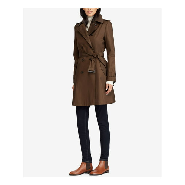 RALPH LAUREN Womens Brown Belted Pocketed Hooded Trench Coat Size: L -  Walmart.com