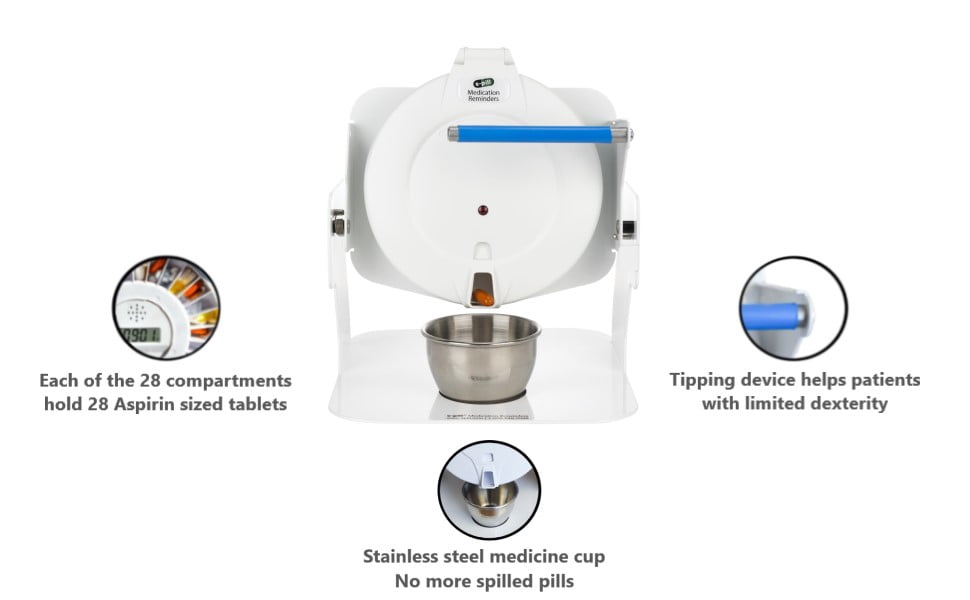 e-Pill MedTime Station Automatic Pill Dispenser – Locked Medication Reminder & Pill Organizer for Seniors, Caregivers & Dementia Support, Prevents Missed or Double Doses, Loud Alerts, Up to 28 Alarms