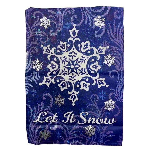 Blue Let It Snow Snowflake Holiday Decorative Garden Suede Flag 18 x 12.5 Inch