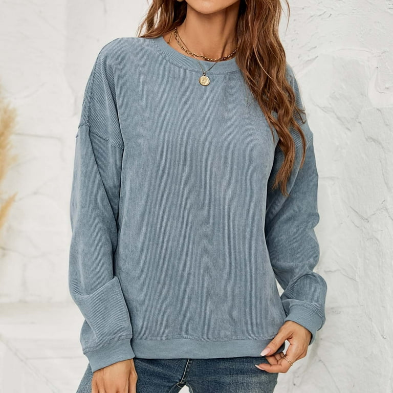 SMihono Clearance Long Sleeve Crew Neck Shirts for Women Loose Casual  Women's Solid Corduroy Crew Neck Pullover Long Sleeve Fashion Ladies Tops  Female