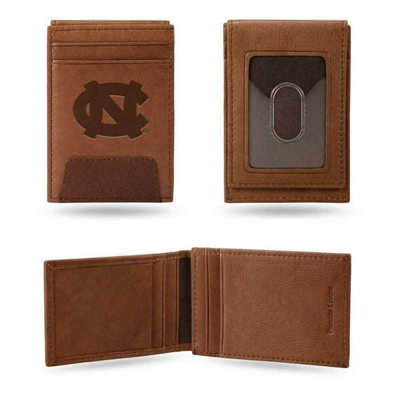 North-Carolina-UNC-Tar-Heel's Brown Leather Front Pocket Slim Money Clip Wallet
