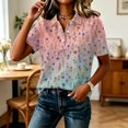 thumbnail image 2 of JULMCOMO Polo Shirts for Women Floral Print Collared Short Sleeve Button Loose Fit Trendy Golf Shirts Daily Comfy Casual Blouses Pink M, 2 of 6