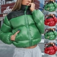 thumbnail image 7 of Lovskoo Winter Coats for Women Quilted Jacket Fashion Long Sleeved Solid Color Stand Collar Pocket Short Cotton Padded Jacket Overcoat Green, 7 of 7