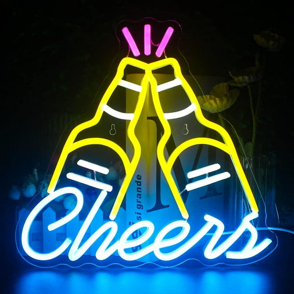 LINLIN  Beer Cheers Neon Sign Bar Neon Light Sign Yellow Blue LED Sign for Wall Decor USB Powered Beer Neon Sign for Bar Club Gaming Room Home Wedding Birthday Party Decor Sign Gift