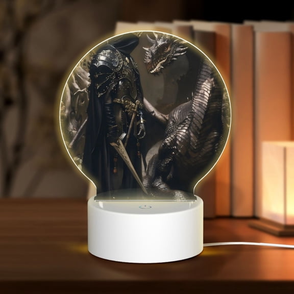 Daiia Medieval Knight And Dragon Pattern Acrylic Night Light, LED Touch Light, Bedroom Night Light, Soft Glowing Lamp Perfect Gift for Mother's Day, Birthday, or Christmas