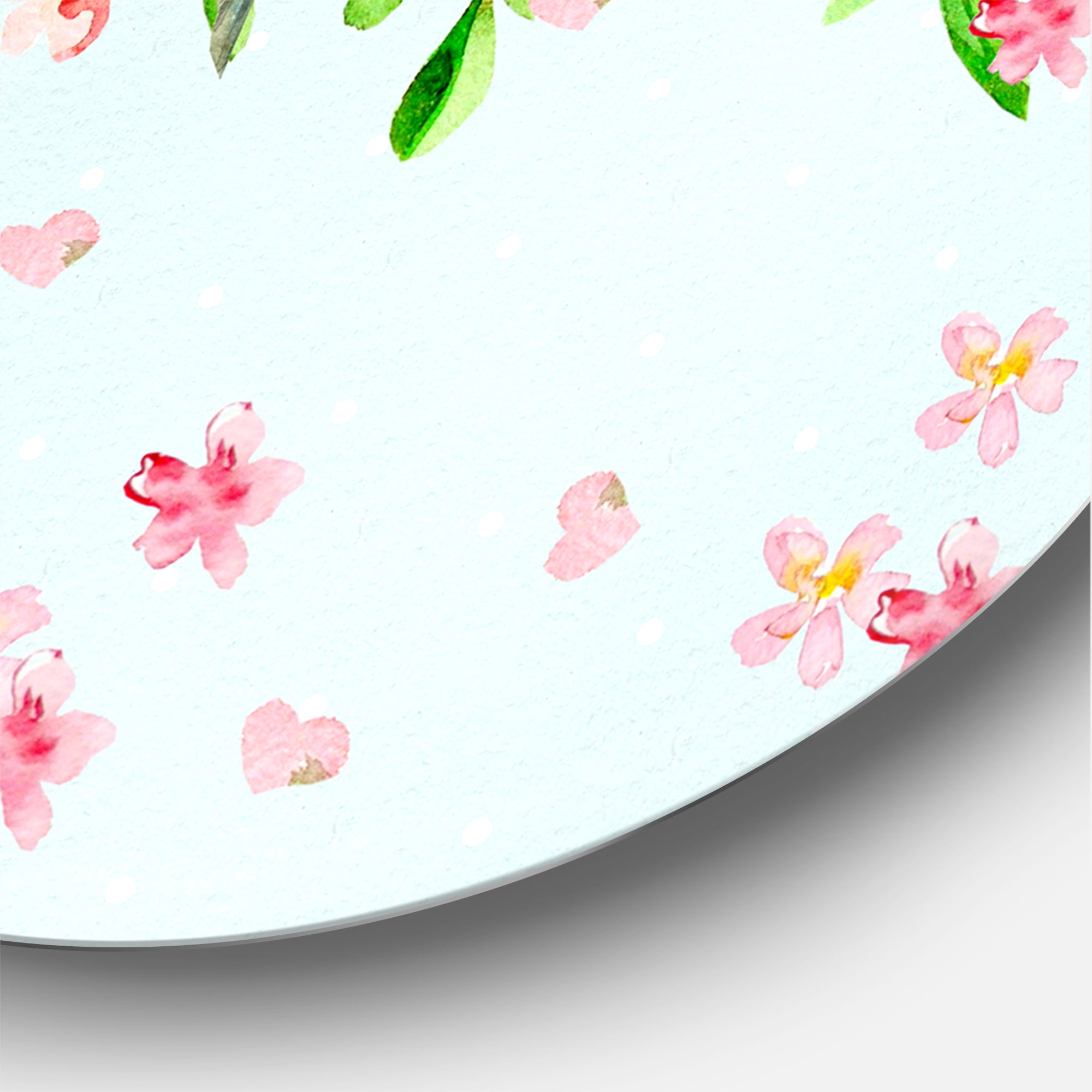 Designart 'Birds and Flowers Pattern In Blue' Traditional Circle Metal Wall Art 23x23 - Disc of 23
