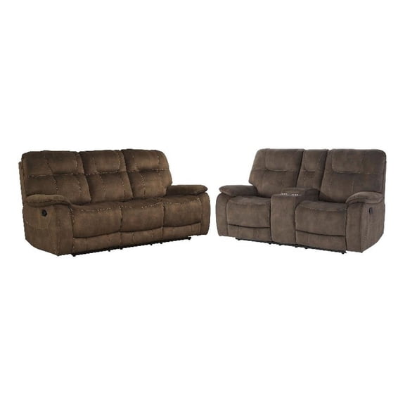 Pemberly Row Contemporary Opal Taupe Manual Reclining Sofa and Loveseat
