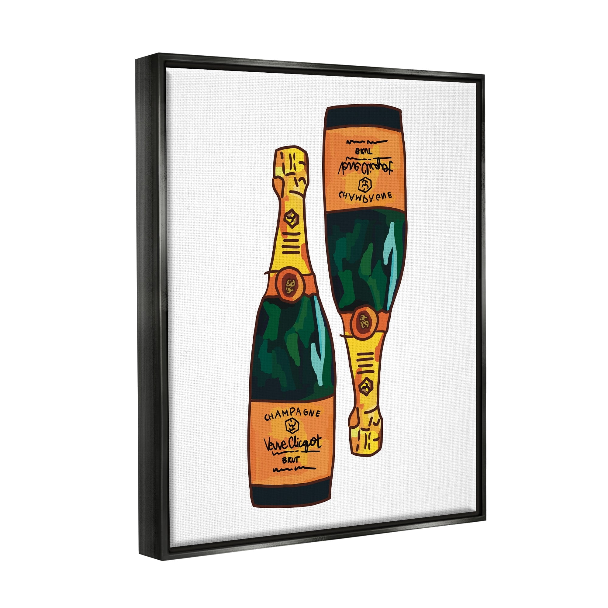 Stupell Industries Fancy Champagne Bottles Pair Kitchen Bar Design Graphic Art Jet Black Floating Framed Canvas Print Wall Art, Design by Amelia Noyes