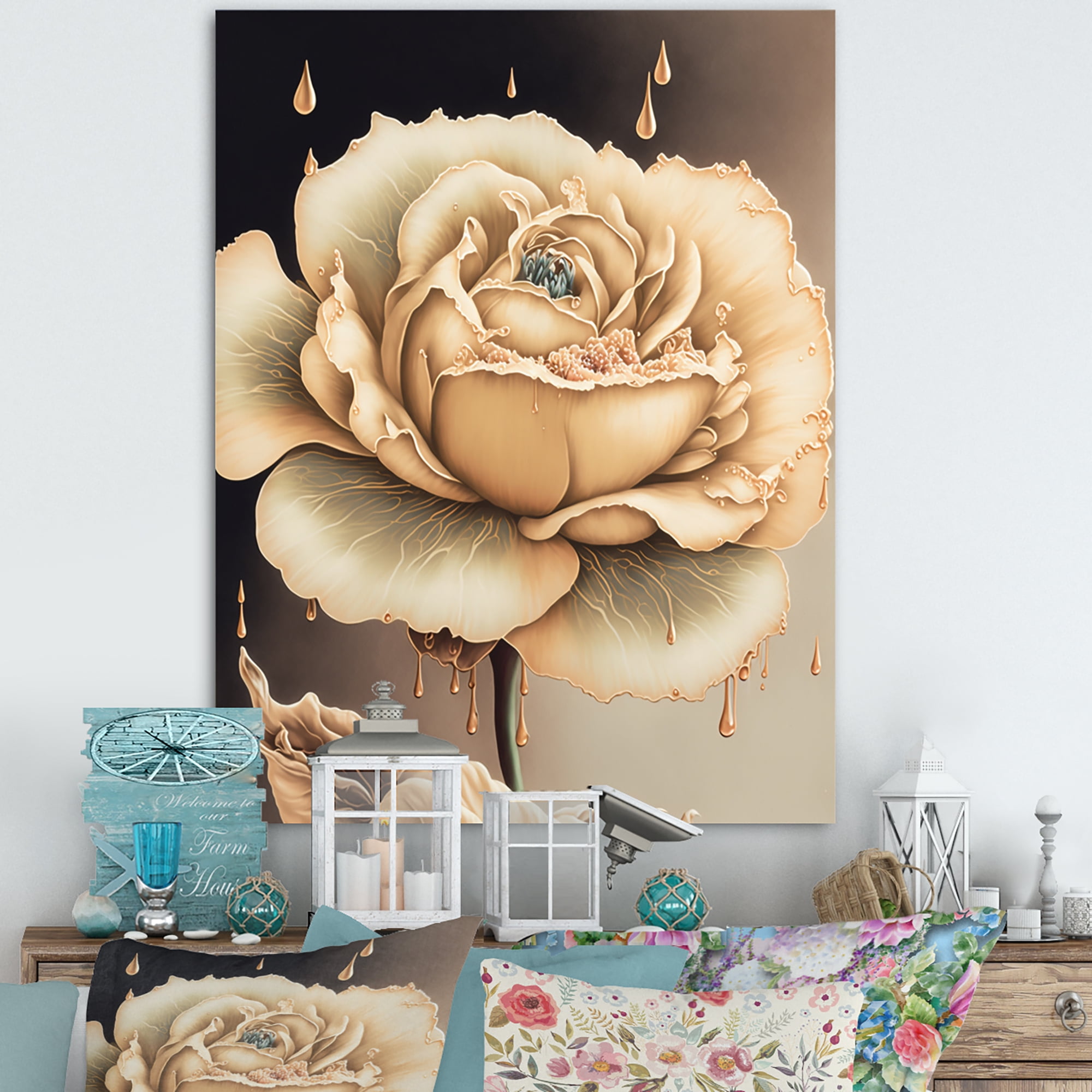 Designart Beige Blooming Rose I Canvas Wall Art