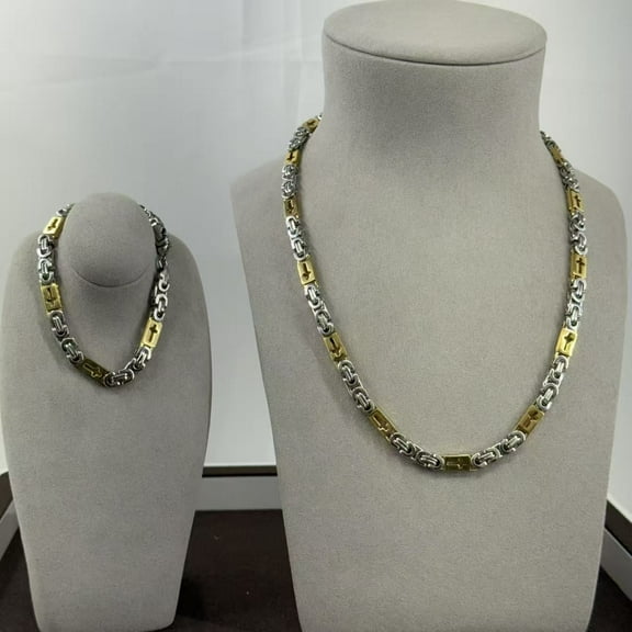 Men’s 316L Stainless Steel Cross Link Necklace & Bracelet Set, 21.65" Necklace   8.66" Bracelet, Fashion Religious Jewelry