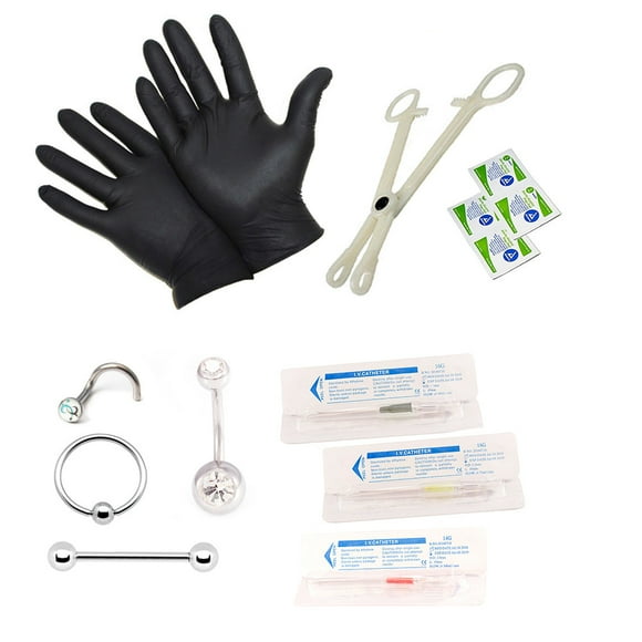 Trousse de Perçage pour Ventre Langue Oreille Sourcil Mamelon Lèvre Nez et Corps 13 Pcs