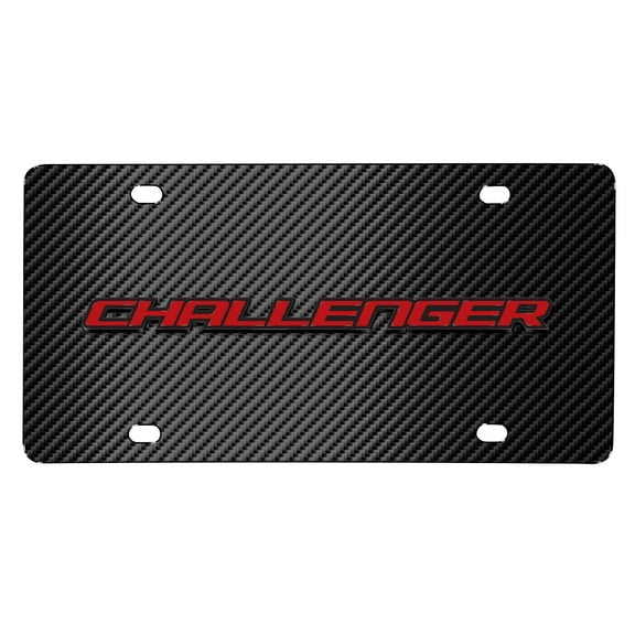 Dodge Challenger in Red 3D Logo Black Carbon Fiber Patten Steel License Plate