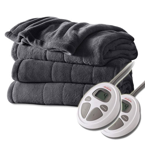 Sunbeam Heated Electric Blanket Channeled Microplush Queen Size Slate