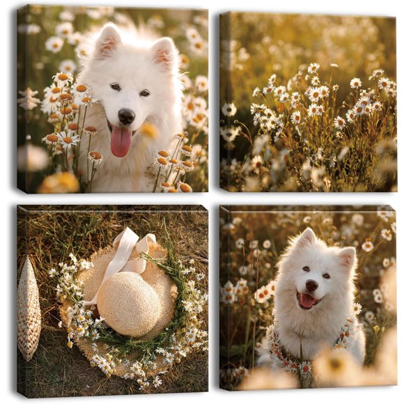 Canvas Printing Wall Decoration for Room Oil Paints for House Bathroom Living Room Restaurant 12x12 inch Cchien and Flowers Unframed