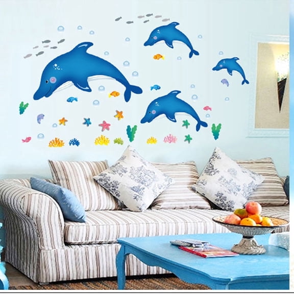 Love Dolphin Wall Stickers Wall Decal for Living Room TV Background Wall Art Decors Decoration Window Thanksgiving Christmas
