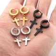 thumbnail image 5 of MINKUROW 3 Pairs Stainless Steel Hoop Earrings with Cross for Men Women,Silver+Gold+Black, 5 of 7