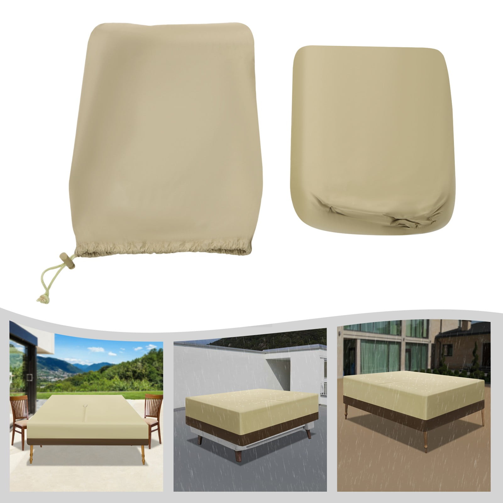Outdoor Table Cover, Waterproof Patio Furniture Covers for Square Table and Chairs, 275x210x60cm