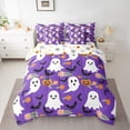 thumbnail image 2 of Feelyou Purple Gothic Haloween Bedding Comforter Set 7pcs, Kawaii Cartoon Ghost Pumpkin Queen Bedding Sets, Groovy Daisy Flower Reversible Queen Sheet Sets, Breathable Home Decor, 2 of 7