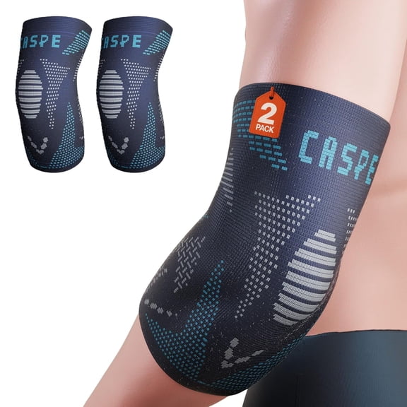 Caspe 2-Pack Elbow Compression Sleeves for Men & Women, Non-Slip Arm Support for Sports, Tendon Comfort & Everyday Use – Breathable & Durable (Blue, Medium)