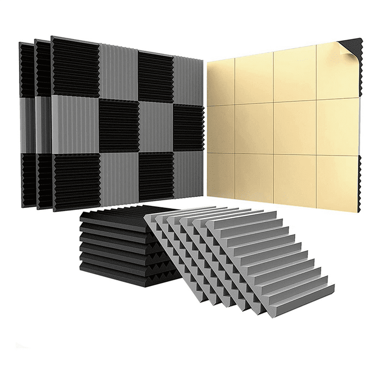 12 Pack Black Acoustic Foam Panels, 1 X 12 X 12 Acoustic Panels  Soundproof Studio Foam for Walls Sound Absorbing Panels Sound Insulation  Panels