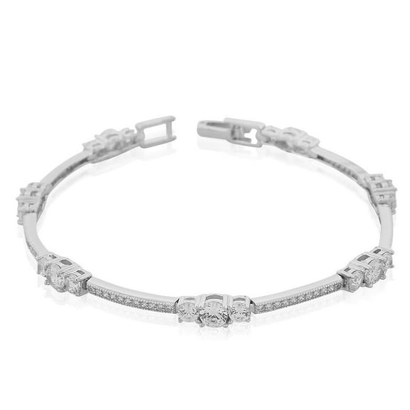 925 Sterling Silver White Clear CZ Classic Bridal Tennis Bracelet, 7"