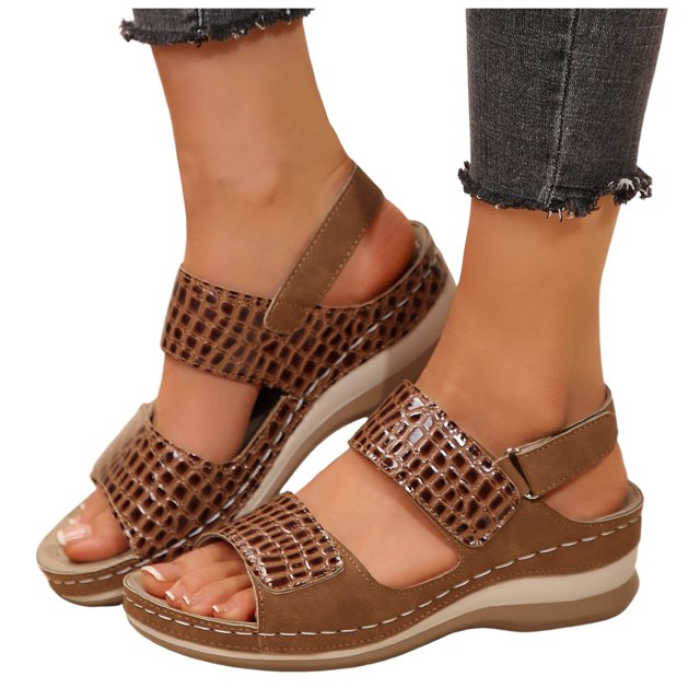 Orthopedic Sandals for Women with Arch Support 2025 Summer Comfortable Leather Wedge Walking Work Sandals