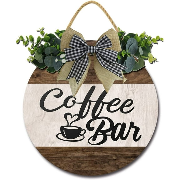 Eveokoki 12" Coffee Bar Decor Sign，Farmhouse Wall DecorWooden Round Retro Rustic Coffee Bar Decor Coffee Lover Coffee Station Decor Home Office Kitchen