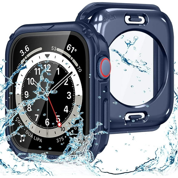 2 in 1 Waterproof Rugged Case for Apple Watch Series 8 Series 7 45mm Screen Protector, 360 Protective Glass Face Cover Hard PC Bumper   Back Frame for iWatch 7 8 Accessories 45 mm Blue
