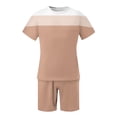 thumbnail image 6 of Men's Spring Summer 2-Piece Casual Set, Color Block Short Sleeve Tee and Shorts, Breathable Outfit For Streetwear Fashion and Daily Use,Beige,L, 6 of 6