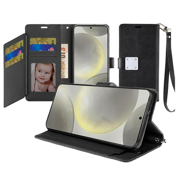 Extra Series Essential Leather Wallet Stand Case for Samsung Galaxy S25 - Black