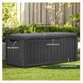 thumbnail image 4 of 120 Gallon Resin , Weather Resistant Outdoor Storage Box for Patio Pillow, Garden Tools, Pool Supplies, Lockable, Easy Assembly, Extra Seat or Table with Cushion (Black), 4 of 9