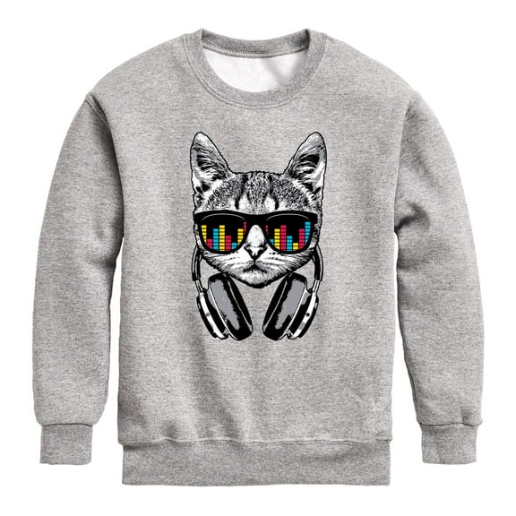 Instant Message - Headphones Cat, Equalizer Glasses - Toddler And Youth Crewneck Fleece Sweatshirt