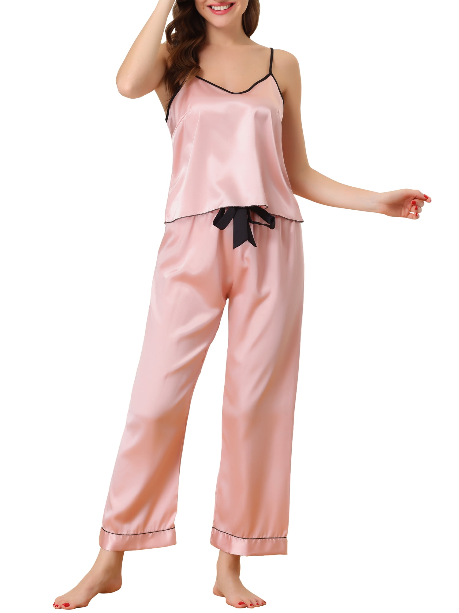 1500px x 2000px - Unique Bargains Women's Suspenders Soft Ice Silk Pajamas 3 Piece Sleepwear  Sets - Walmart.com