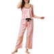 thumbnail image 1 of Conjuntos de pijama de satén para mujer INSPIRE CHIC, top de tirantes, pantalones palazzo con una máscara para dormir, 3 piezas, ropa de dormir de seda, XL, rosa, 1 of 5