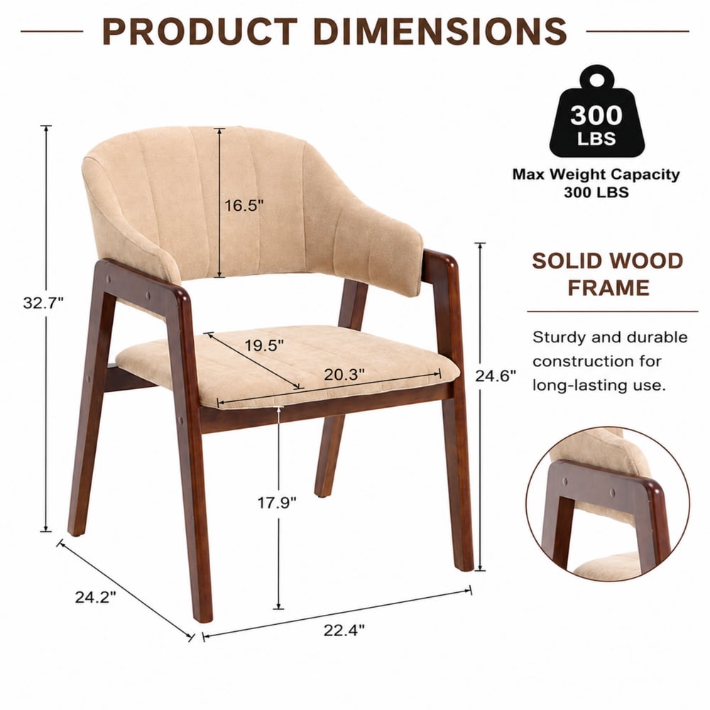 MOONMISS Mid-Century Modern Upholstered Dining Chair with Curved Back and Wooden Frame, Fabric Armchair for Dining Room Kitchen Living Room