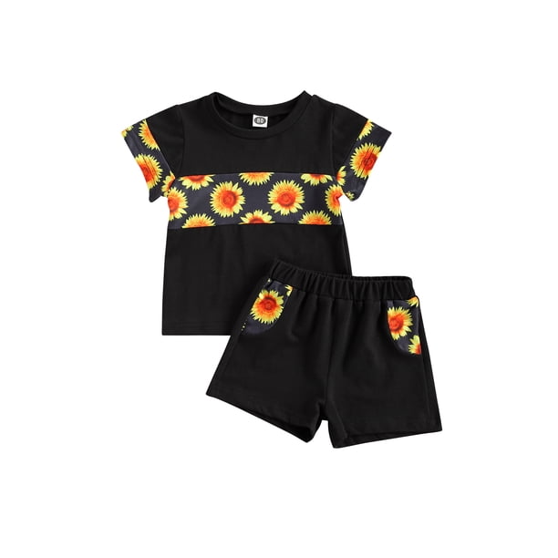 Eyicmarn Eyicmarn Toddler Kids Baby Girl Flower Floral Shorts Outfits T Shirt Tops Sweat Shorts Sets Sports Casual Clothes Tracksuit Walmart Com Walmart Com