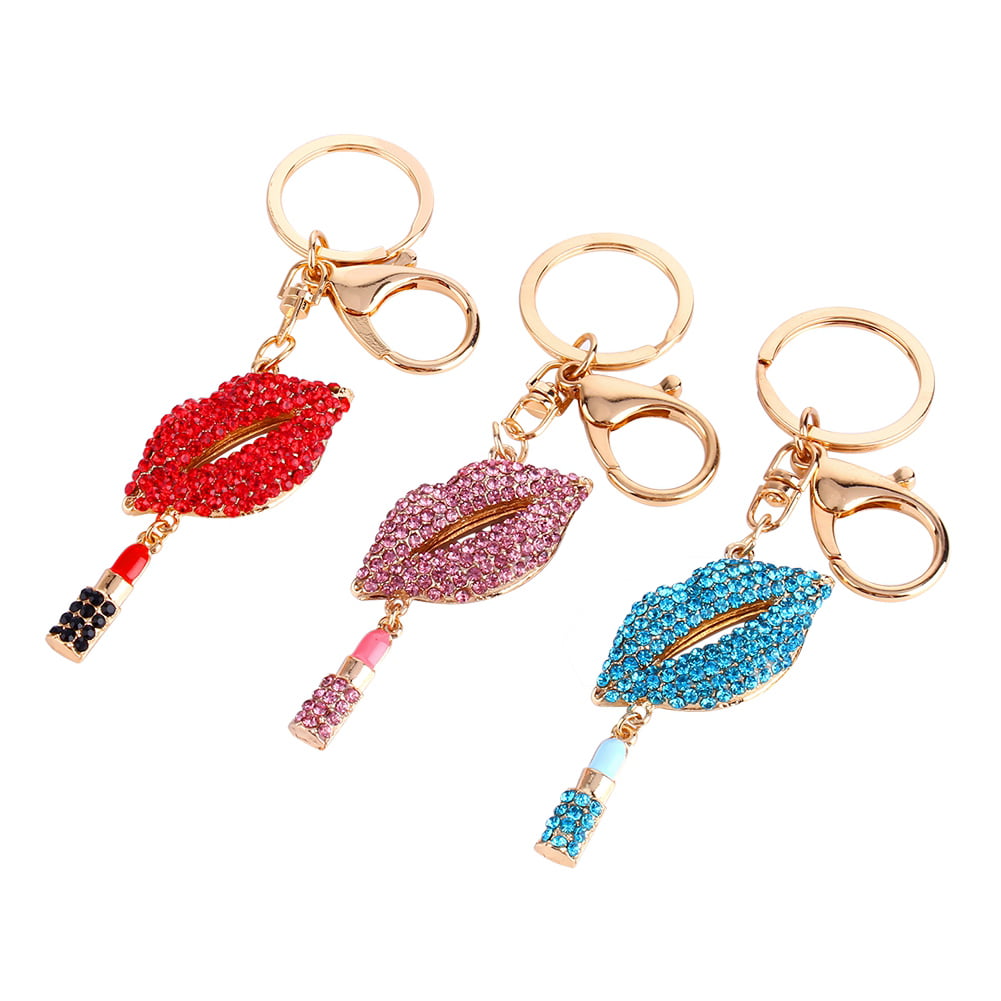 Sparkling Lipstick Lip Women Bag Car Key Accessories Pendant Keychain Gift PICK 