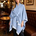 thumbnail image 4 of UTSJKR Women’s Speckled Knotted Wrap Poncho Cape Shawl with Fringe Trim Soft Warm Outer Cover‑Up for Fall Winter Daily Casual Fashion Outfit Blue, 4 of 6