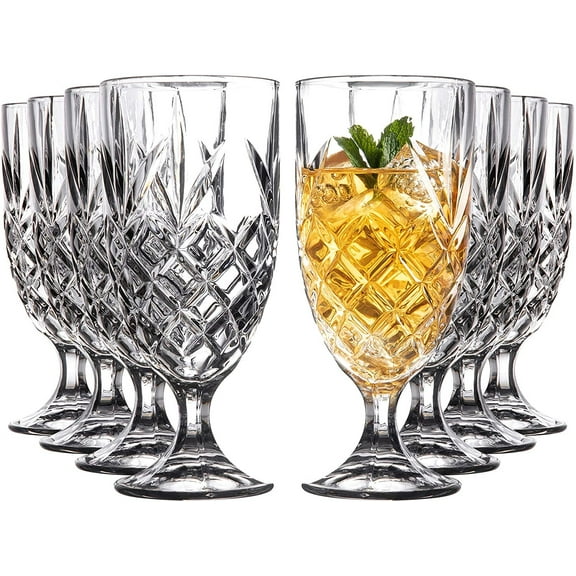 Royalty Art Kinsley Lowball Whiskey Glasses Set, 8 Long-Stem Tumbler, Tall Goblet Style Glassware for Hosting Parties, Events, or Evening Dinners, Bourbon, Scotch or Liquor